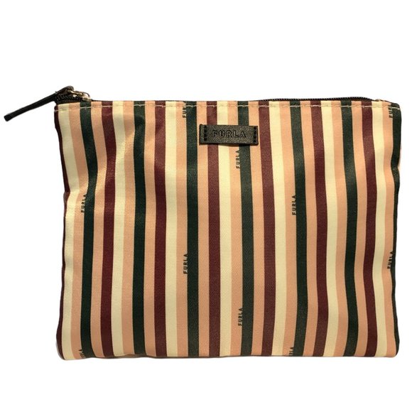 FURLA Striped Nylon Cosmetic Case Pouch - Picture 1 of 4